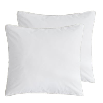 Lot de 2 taies d'oreillers percale coton avec galon petits pompons PIUMMI SENSEI MAISON