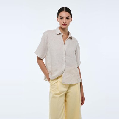 Chemise manches courtes unie en lin MONOPRIX