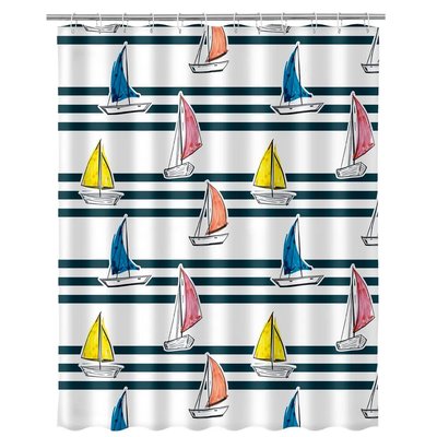 Rideau de douche bleu et blanc bateaux 180x200cm WADIGA