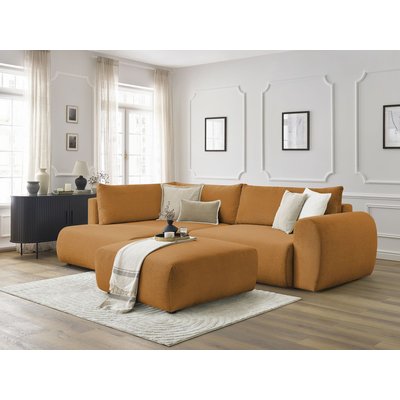 Canapé d'angle convertible 4 places en tissu lisse avec pouf, LUCIEN BOBOCHIC