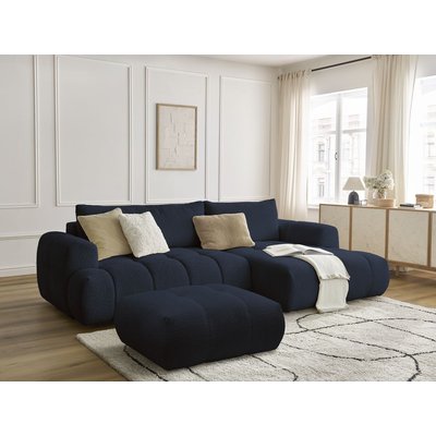 Canapé d'angle convertible 3 places en tissu bouclette avec pouf, FUJI BOBOCHIC