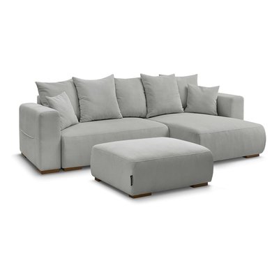 Canapé d'angle convertible 5 places en velours côtelé avec pouf, SIDONIE BOBOCHIC
