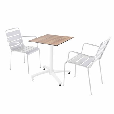 Table 60x60 cm inclinable stratifiée avec pied blanc et chaises en métal, OPERA OVIALA