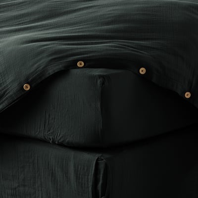 Drap housse en double gaze de coton avec bonnet 30cm Terra EDEN