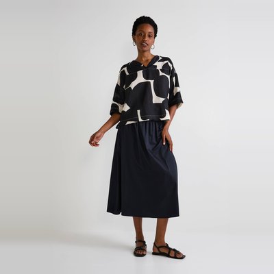 Jupe midi taille smockée unie en coton BIO GOTS MONOPRIX
