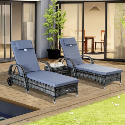 Lot de 2 bains de soleil avec matelas table basse résine tressée OUTSUNNY