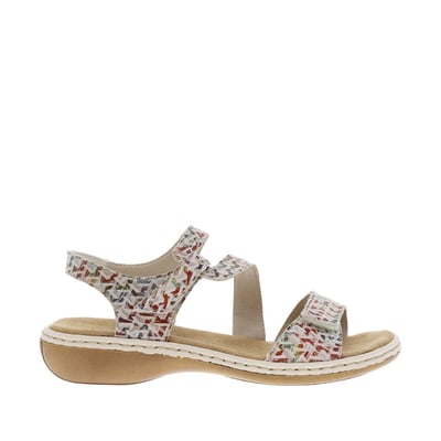 Sandales en cuir multicolores à talon compensé bas et à bandes auto-agrippantes RIEKER