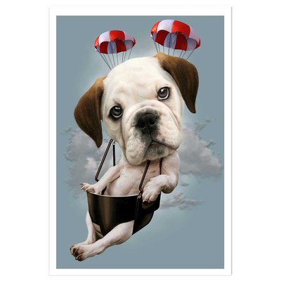 Affiche enfant chiot sur parachute HEXOA