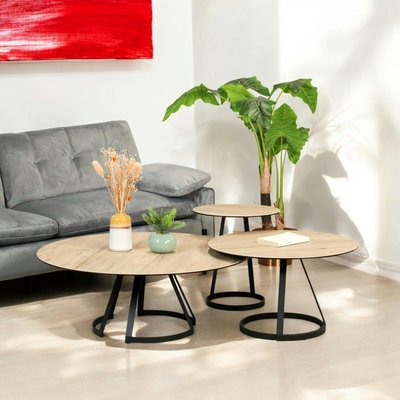 Table basse gigogne en céramique effet bois clair (lot de 3 pièces) LOMBARDIE PIER IMPORT