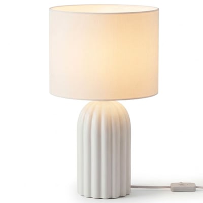 Lampe à poser en céramique blanc et abat-jour beige 23x23x38cm WADIGA