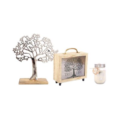 Ensemble bougie, tirelire et décoration en aluminium Arbre de vie JARDINDECO