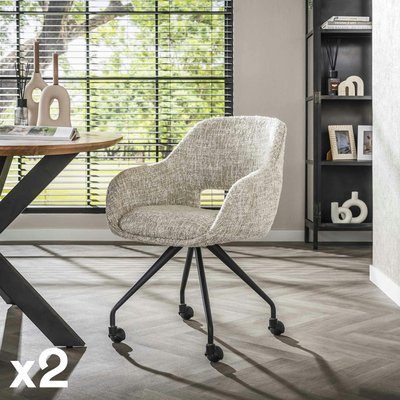 Chaise de bureau à roulettes en tissu gris clair chiné (lot de 2) CREEK PIER IMPORT