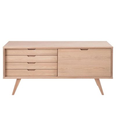 Buffet bas scandinave en chêne blanchi 4 tiroirs 1 porte coulissante - ALISIA HELLIN, DEPUIS 1862