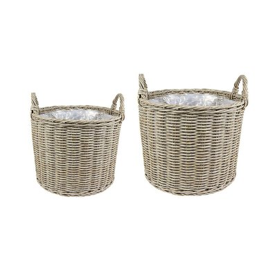 Set of 2 Natural Polyrattan Lined Planters IVYLINE