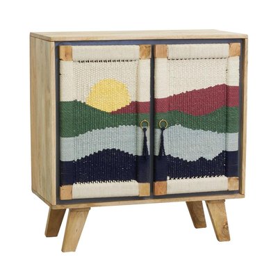 Buffet artisanal en manguier et coton tissé SUNSET 2 portes AUBRY GASPARD