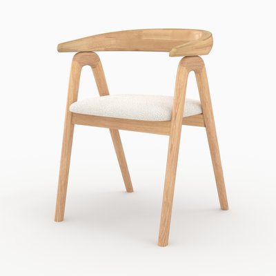 Chaise en bois d'hévéa et tissu bouclé crème (à l'unité) - HAWA RENDEZ-VOUS DÉCO