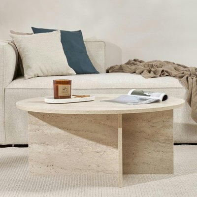 Table basse ronde minimaliste - effet travertin MARFA PIER IMPORT
