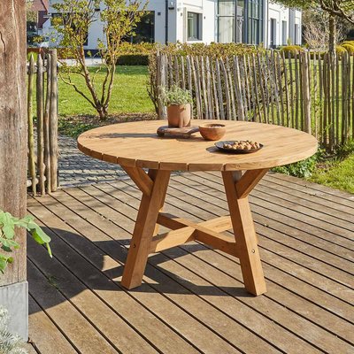 Table de jardin en teck recyclé massif ronde 6 places GABRIELLE BERAH GETAH