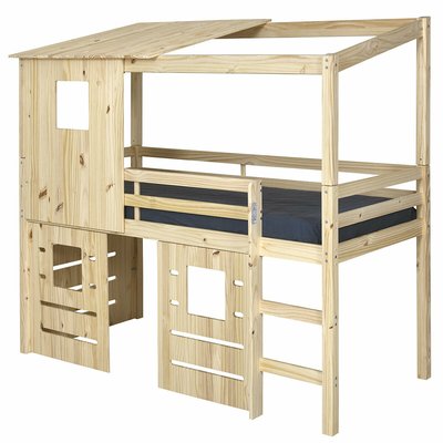 Pack lit cabane mi-hauteur avec matelas Bois massif  ALMA AKITEN RETAIL