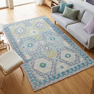 Tapis d'orient géométrique, tissé plat en laine, KILIM 14 UN AMOUR DE TAPIS