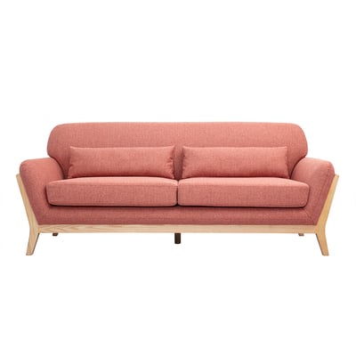 Canapé scandinave 3 places en tissu effet velours texturé terre brûlée et bois clair YOKO MILIBOO