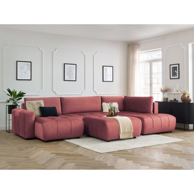 Canapé panoramique convertible 6 places en velours avec pouf, ARSENE BOBOCHIC