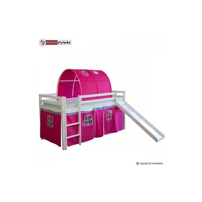 Lit Simple Blanc 90x200 en hauteur avec echelle Rideau et Tunnel Rouge et Toboggan HOMESTYLE4U