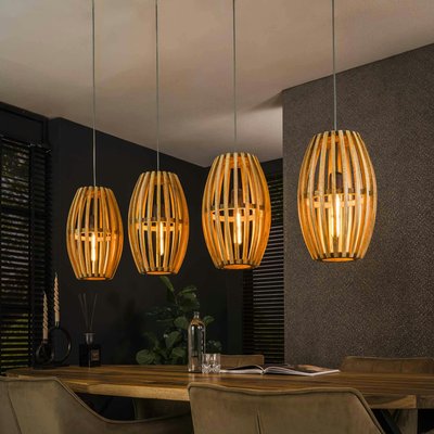 Suspension en bois de manguier ajouré 4 abat-jour LUCKNOW PIER IMPORT