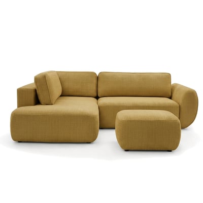 Canapé d'angle convertible 4 places en tissu texturé avec pouf, DENISE BOBOCHIC
