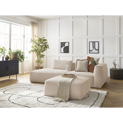 Canapé droit fixe 4 places en tissu chiné avec pouf, LEOPOLD BOBOCHIC