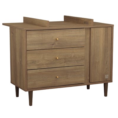 Commode 3 tiroirs et 1 porte avec détail imitation bois texturé et pieds bois SAUTHON