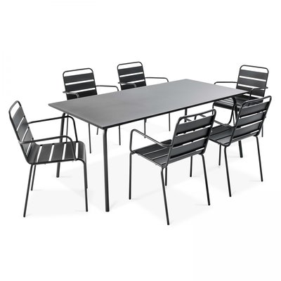 Salon de jardin table et 6 fauteuils en acier, PALAVAS OVIALA