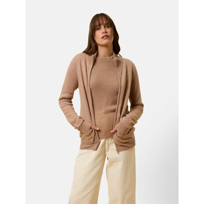 Gilet Zippé Col Montant Camel Chiné Ayr JUST CASHMERE