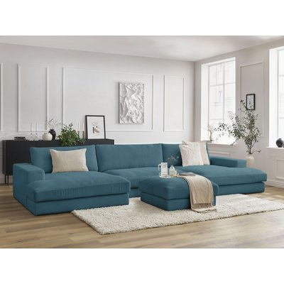 Canapé panoramique fixe 7 places en velours côtelé avec pouf, LEONARD BOBOCHIC