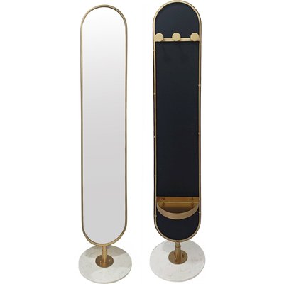 Miroir sur pied doré avec porte manteaux et base en marbre RECOLLECTION