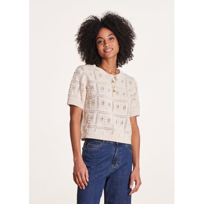 Pull à manches courtes maille crochet col rond LA FEE MARABOUTEE