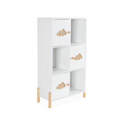 Bibliothèque enfant décor bois 6 espaces de rangement 3 étagères 3 portes NEPHOS SWEEEK