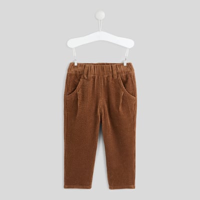 Pantalon uni en velours taille élastique en coton BIO, certifié OEKO-TEX. BOUT'CHOU