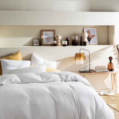 Housse de couette en gaze de coton, SIMPLEMENT GAUFRÉ BLANC CERISE