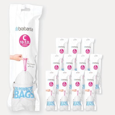 Lot de 12 rouleaux de 20 sacs poubelle 10/12 l blanc code C (dont 1 offert) BRABANTIA