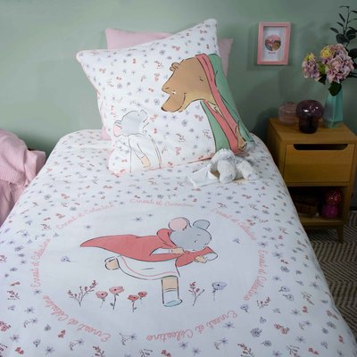 Parure de lit imprimée 100% coton, ERNEST ET CELESTINE JARDIN MATT ET ROSE