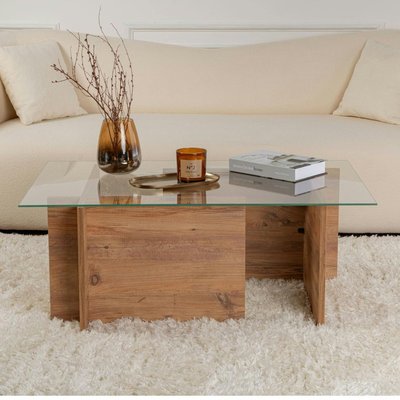 Table basse verre déstructurée – effet bois, H. 40 cm SALTA PIER IMPORT