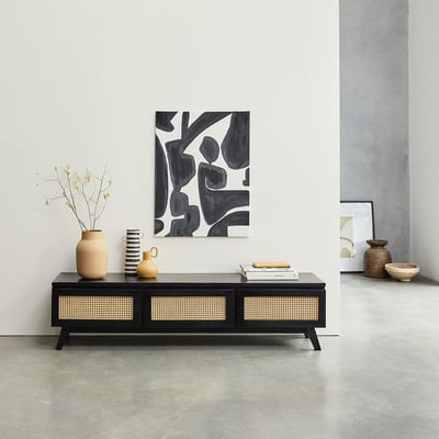 Meuble TV en bois massif et cannage 160 cm  ISÉE BERAH GETAH