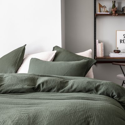 Housse de couette unie en gaze de coton lavée, TENDRESSE ESSIX
