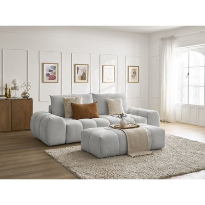 Canapé droit convertible 3 places en tissu chiné avec pouf, EVEREST BOBOCHIC