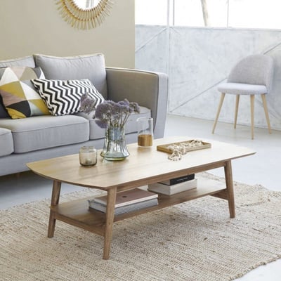 Table basse en bois massif 130 cm double plateau  ODDA BERAH GETAH
