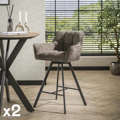 Chaise de bar pivotante en velours texturé taupe (lot de 2) MELBOURNE PIER IMPORT
