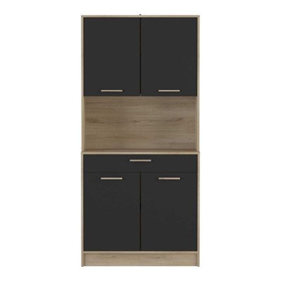 Buffet Haut 4 Portes 1 Tiroir, Décor Chêne et Noir - L83 x H176 cm - Dolce CALICOSY