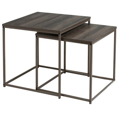 Set de 2 tables basses gigognes bois et métal gris 50x50x50cm WADIGA