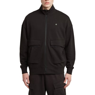 Sweat zippé en coton noir uni avec une coupe droite et un col montant G-Star RAW